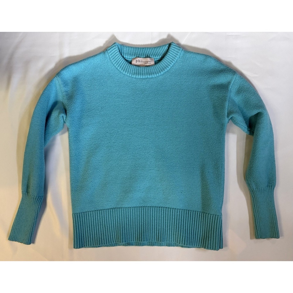 Philosophy Turquoise Blue Knit Sweater Womens Crewneck Long Sleeve Ribbed XS